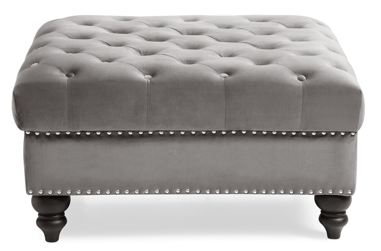 Contemporary Home Living Velvet Upholstered Tufted Ottoman - 35" - Dark Gray